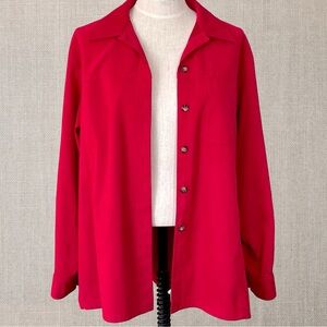 Talbots Red Stretch Long Sleeve Faux Suede Button up Shacket Top SzL